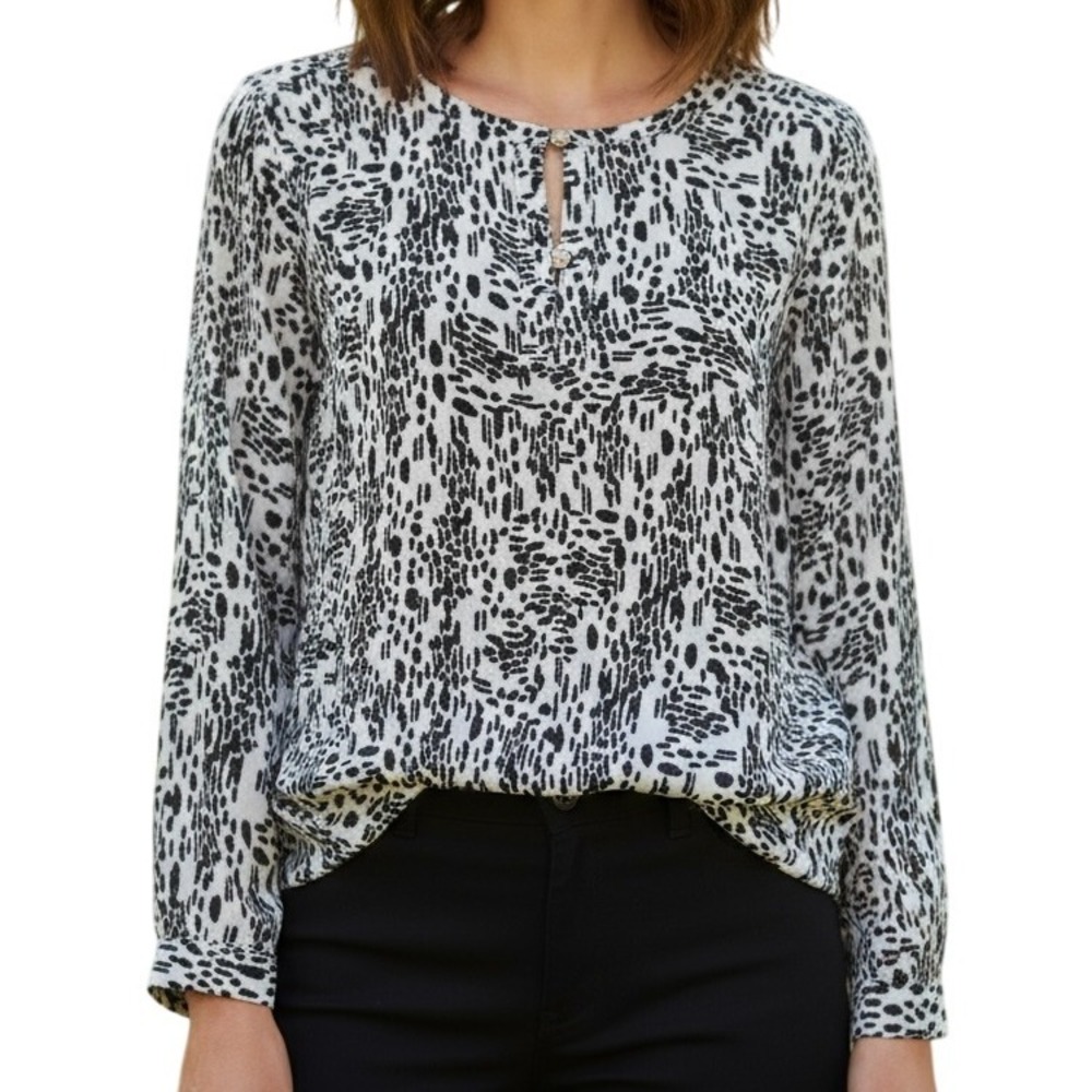 THE LIMITED Black & White Long Sleeve Sheer Blouse Gold Hardware EUC Size XS
